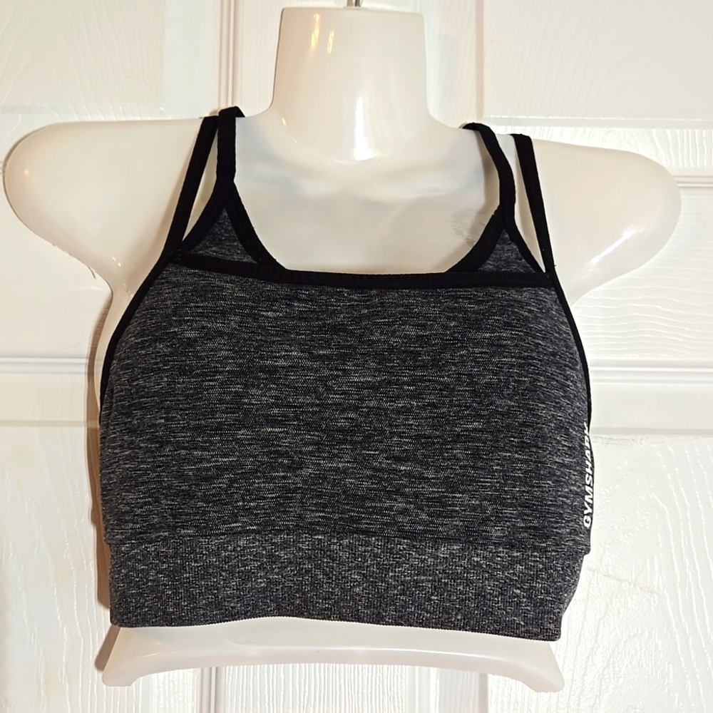 Gymshark Women's Heathered Gray with Black Trim Sports Bra (fits like XS/S)